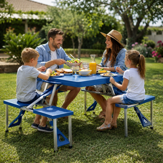 Mesa Plegable De Camping Patio Playa Con 4 Bancos 85x65cm