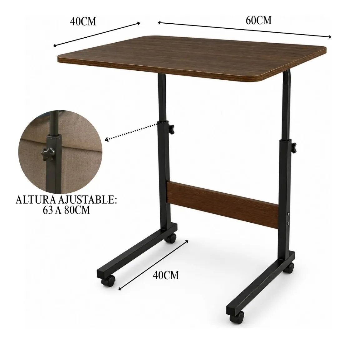 Mesa Auxiliar Regulable Con Ruedas Para Notebook Y Sofá