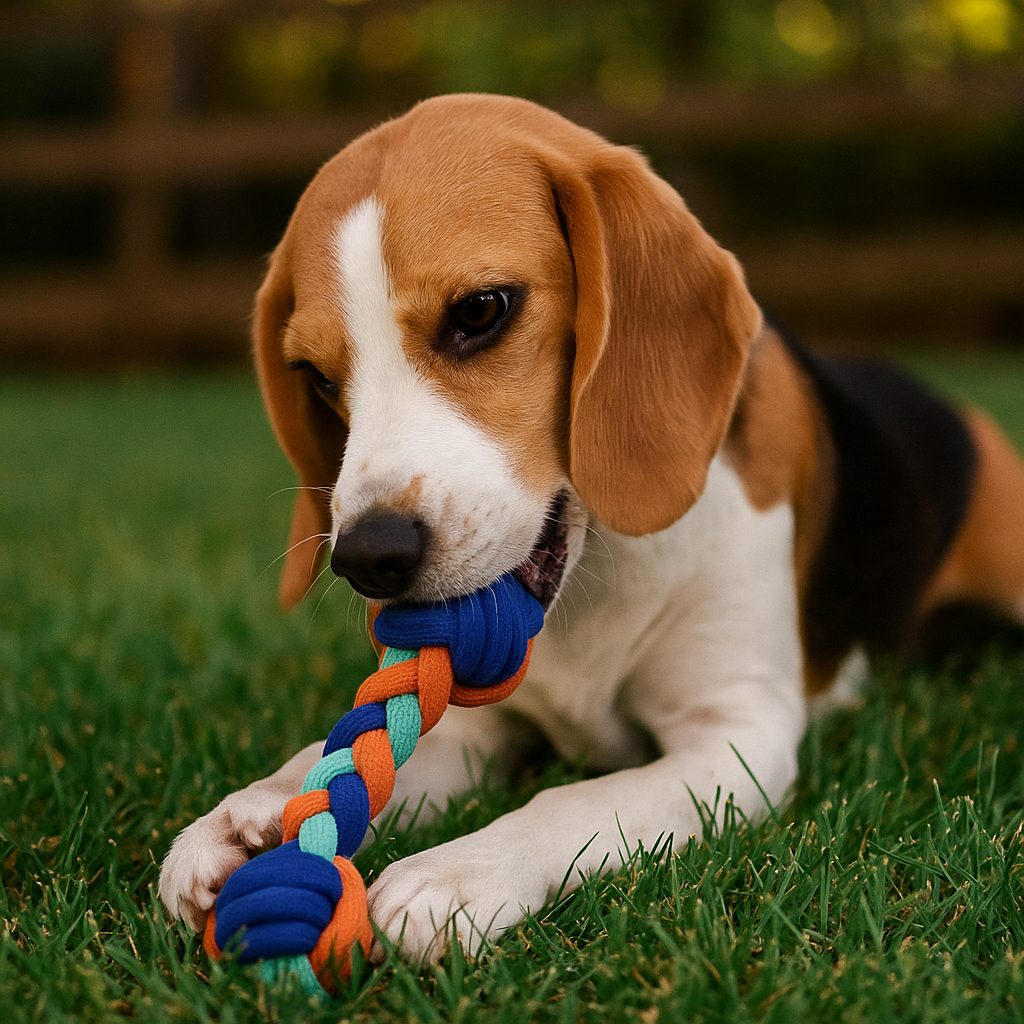 Juguete para mascota cuerda grande con bola.