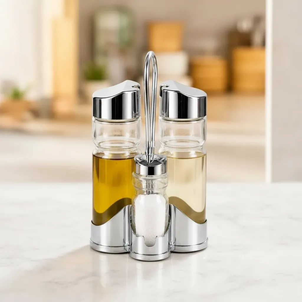 Condiméntero De Vidrio 4 Aceitera Vinagrera Salero Pimentero
