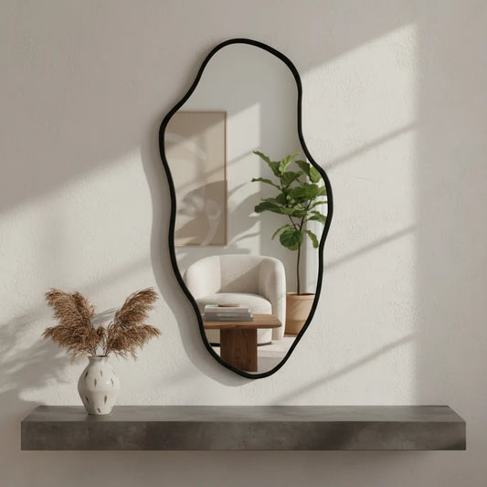 Espejo Grande De Pared Diseño Irregular Con Marco - NEGRO