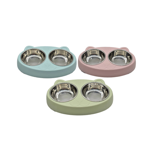 Comedero bebedero con platos de metal para mascota