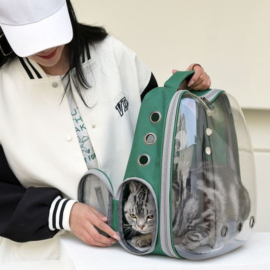 Mochila transportadora de mascotas con diseño transparente