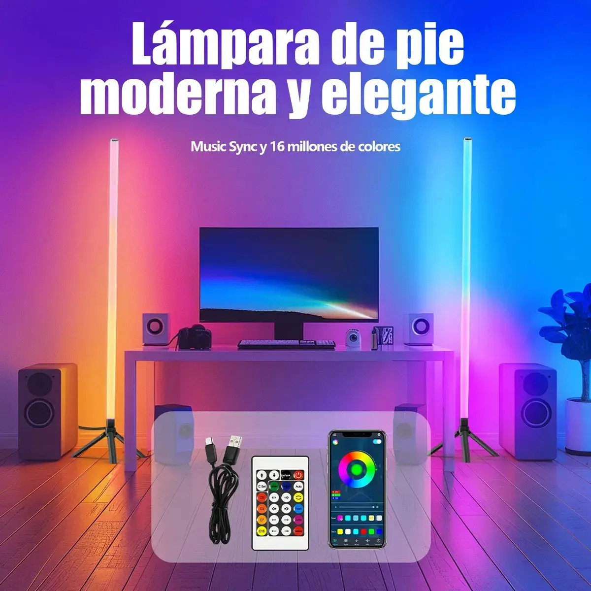 Barra Rgb Pie Tira Led Luces Decorativas Control App
