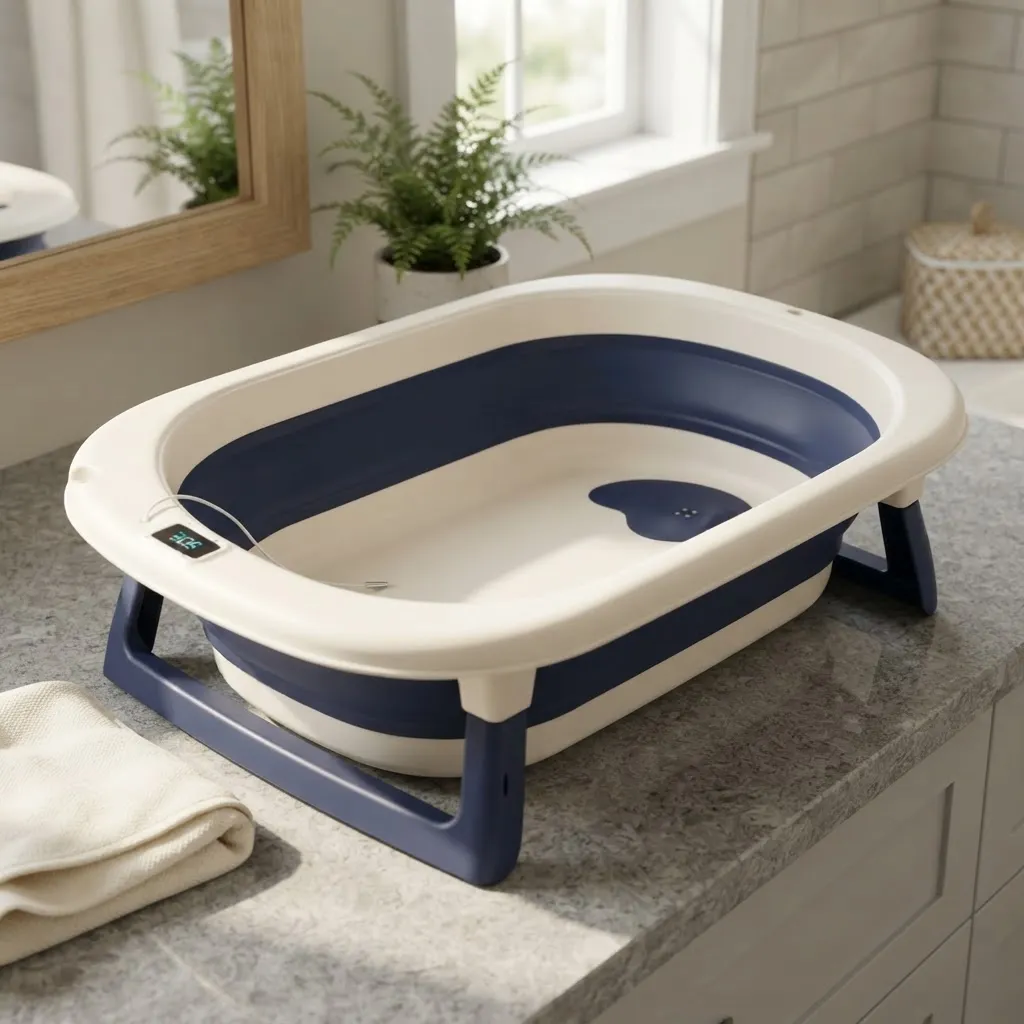 Bañera Para Bebes Plegable Con Control De Temperatura Comoda