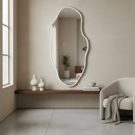 Espejo Grande De Pared Diseño Irregular Con Marco - BLANCO