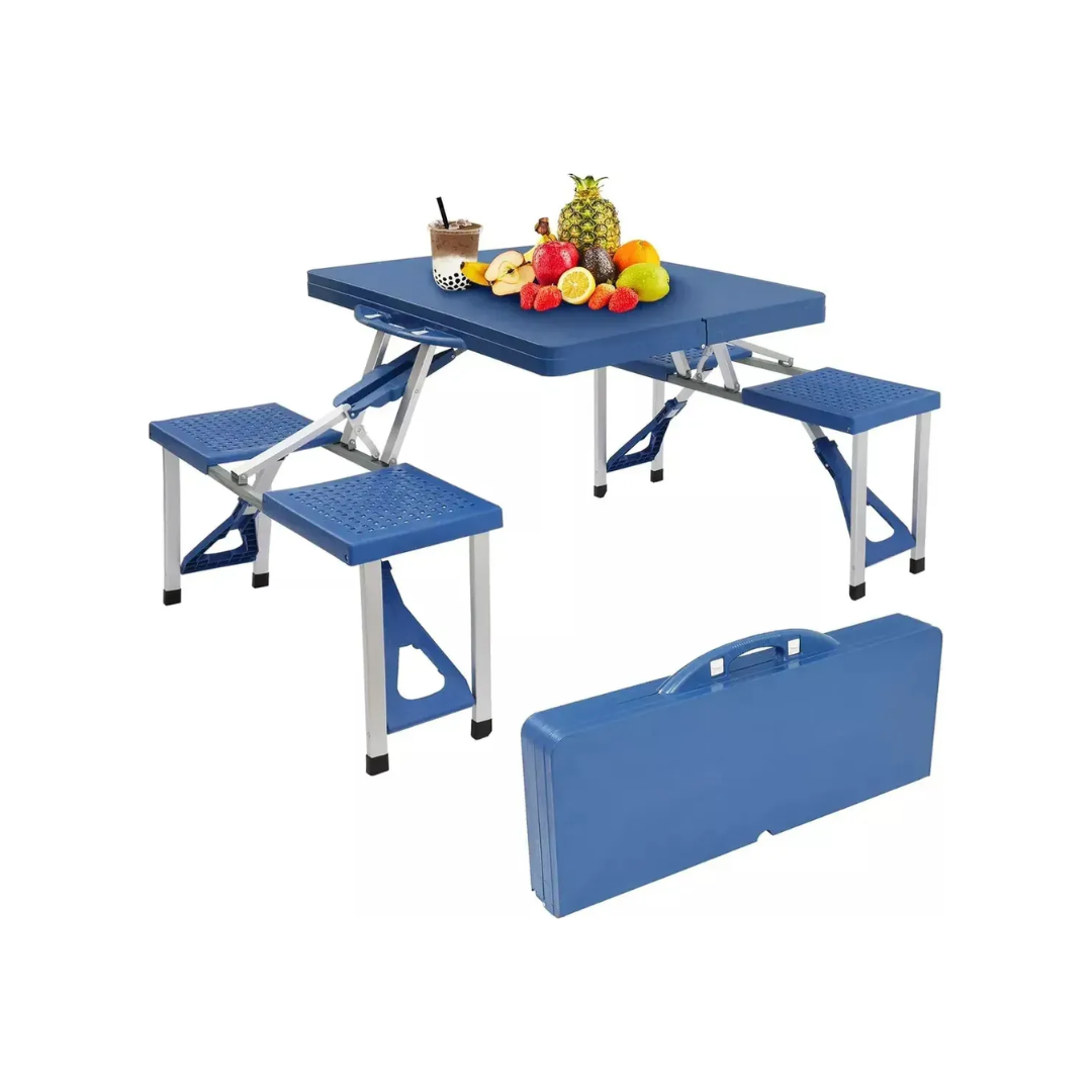 Mesa Plegable De Camping Patio Playa Con 4 Bancos 85x65cm