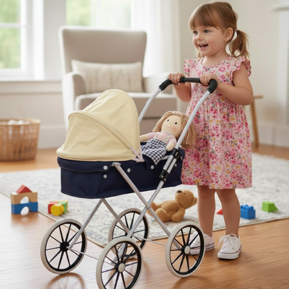 Coche Para Muñeca Azul Juguete Cuna Cochecito Con Techo