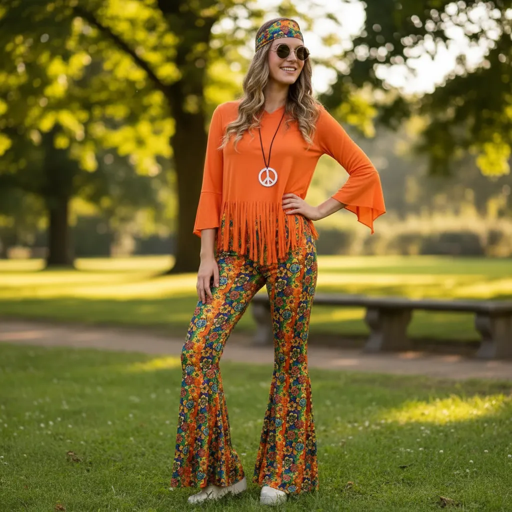 Disfraz Adulto Hippie Conjunto Retro Nostalgia + Accesorios