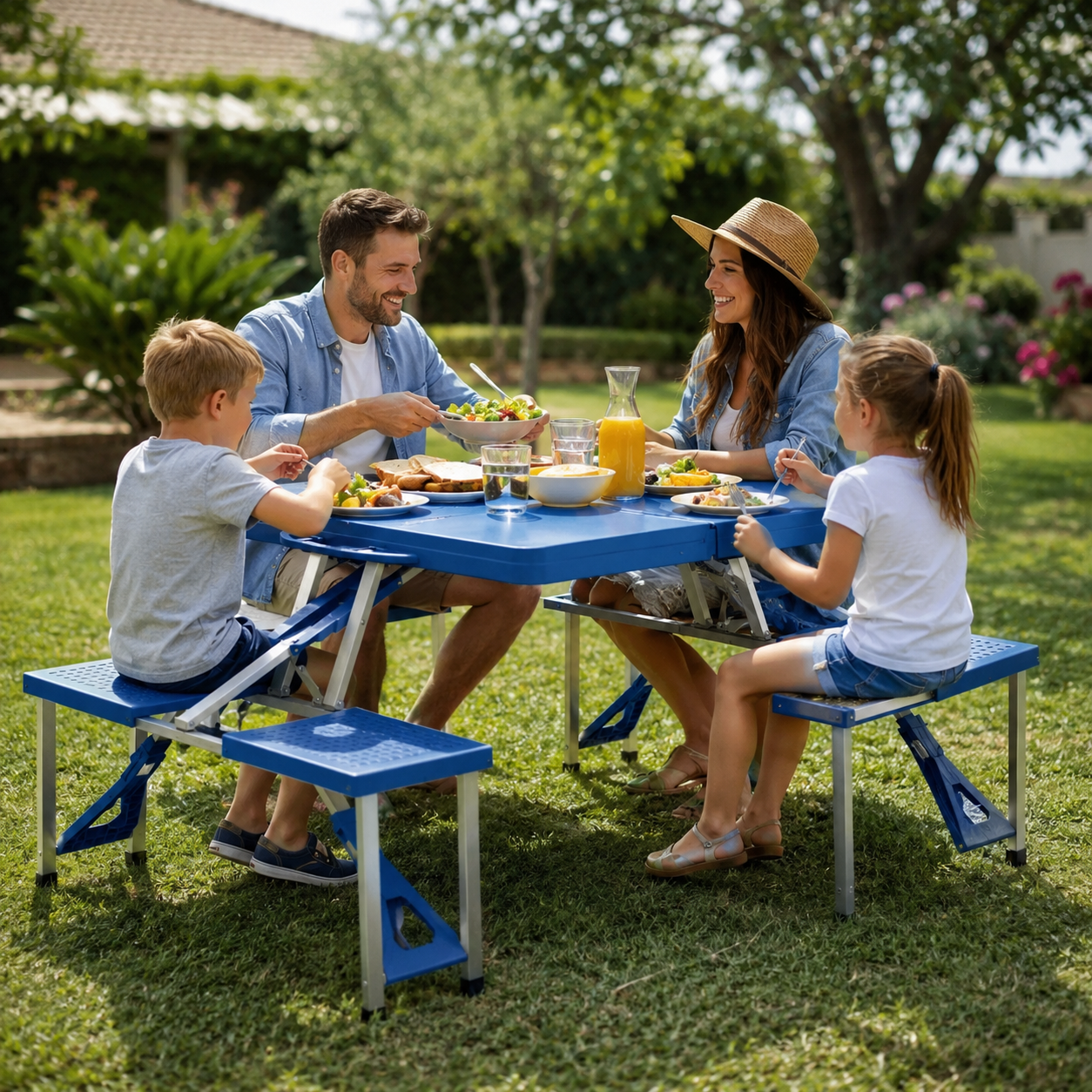 Mesa Plegable De Camping Patio Playa Con 4 Bancos 85x65cm