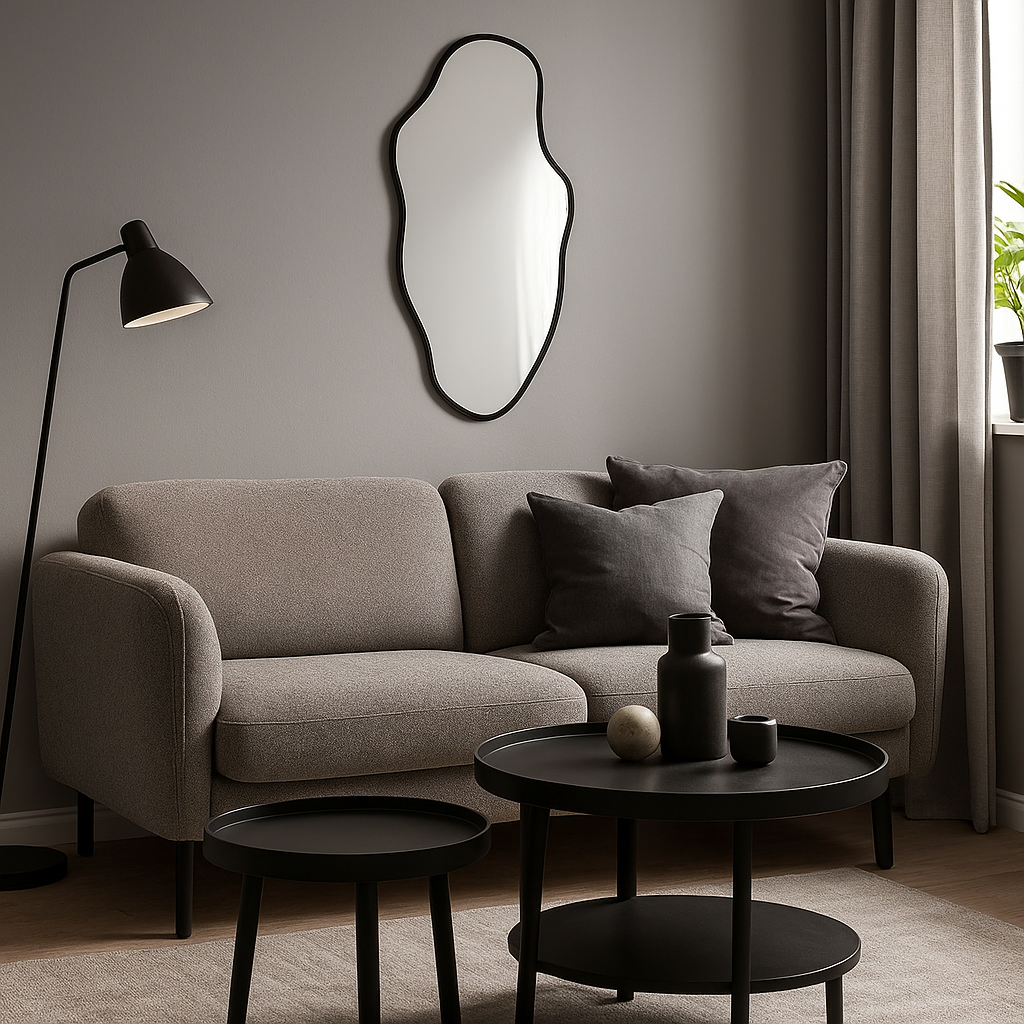 Espejo Grande De Pared Diseño Irregular Con Marco - BLANCO