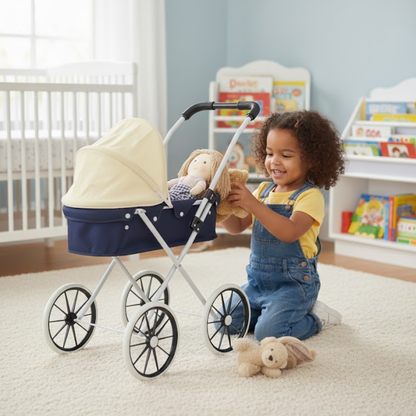 Coche Para Muñeca Azul Juguete Cuna Cochecito Con Techo