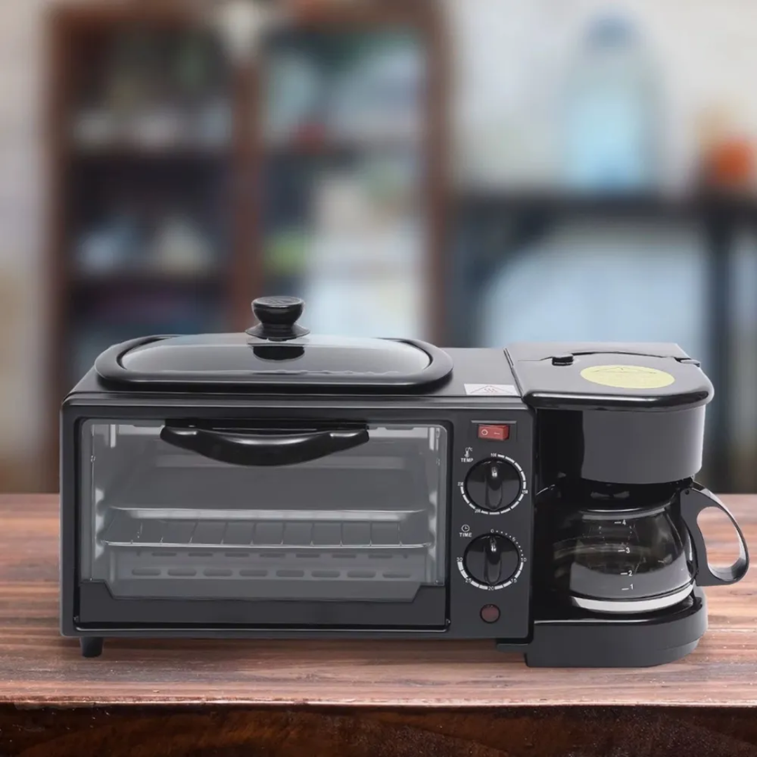 Horno Con Cafetera Y Plancha Desayunador 3 En 1