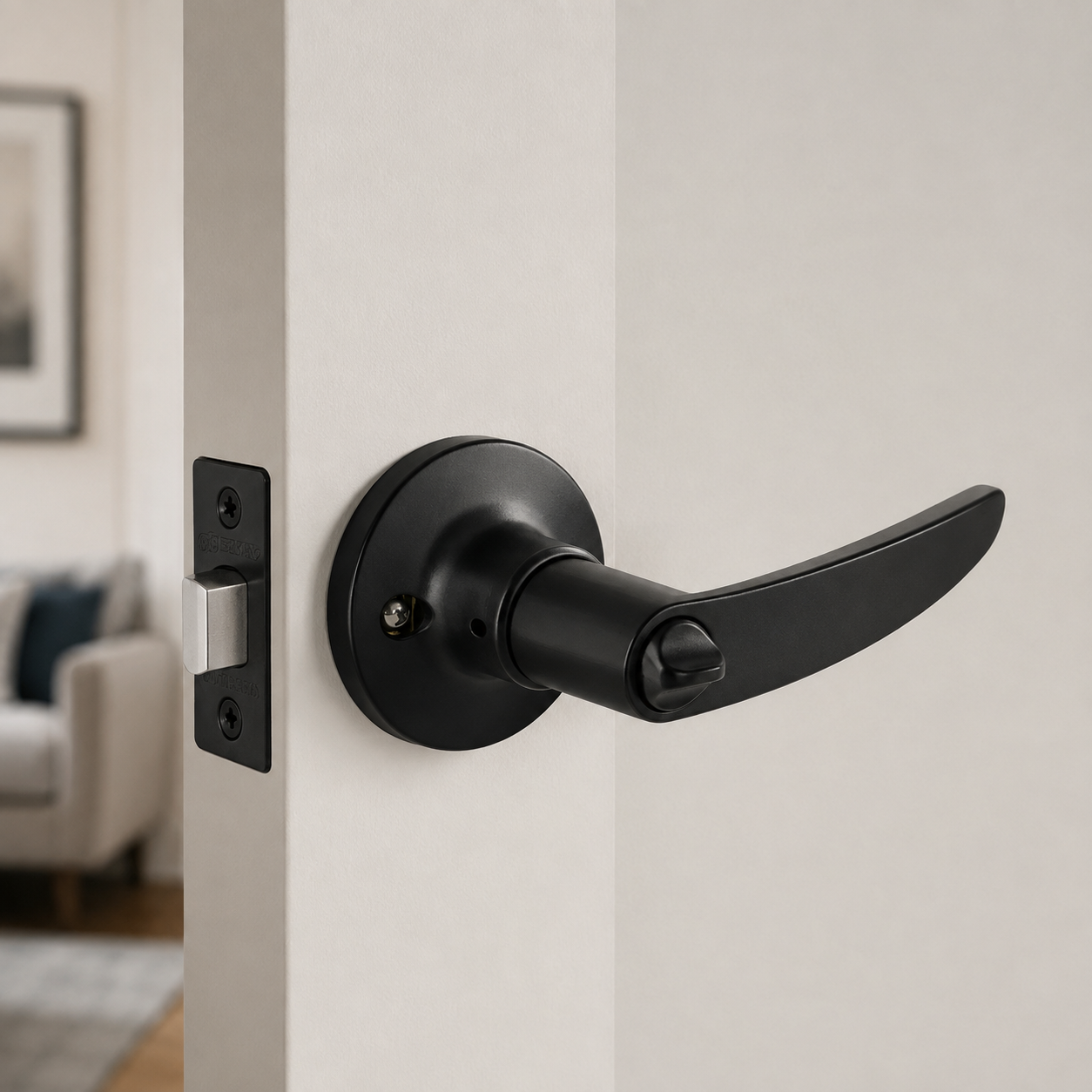 Cerradura Tipo Manija Negra Mate Para Interiores Con Llave