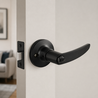 Cerradura Tipo Manija Negra Mate Para Interiores Con Llave