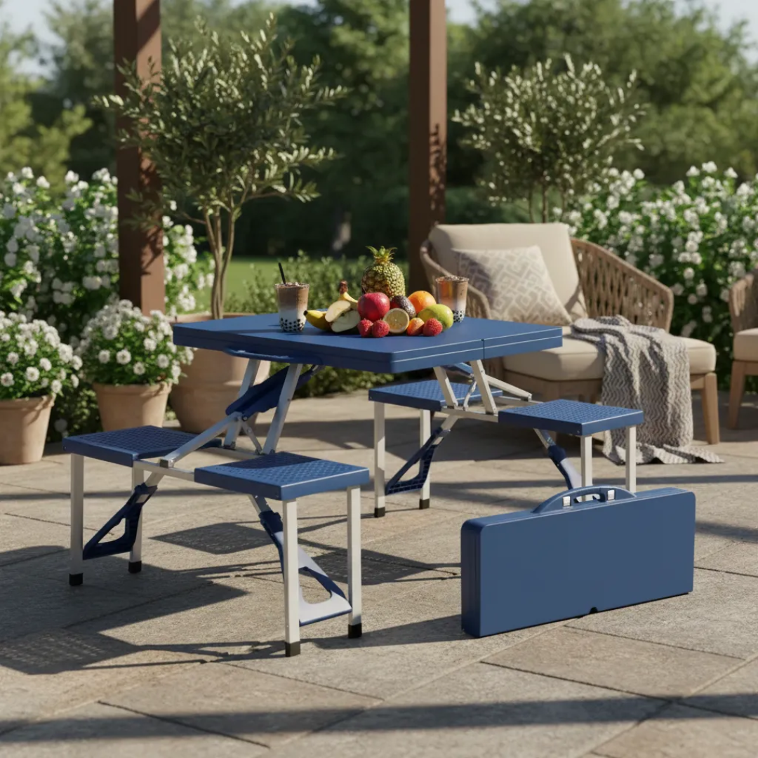 Mesa Plegable De Camping Patio Playa Con 4 Bancos 85x65cm