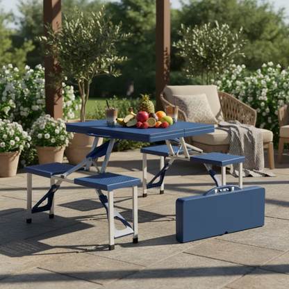 Mesa Plegable De Camping Patio Playa Con 4 Bancos 85x65cm