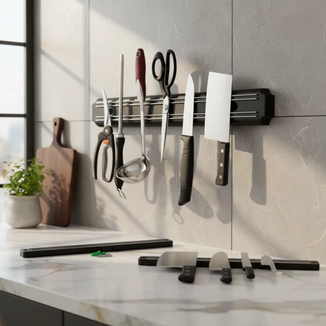 Soporte De Cuchillos Magnético De Pared Barra 38cm Negro