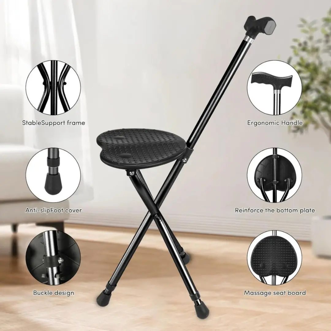 Baston Con Asiento Plegable Y Ajustable 90cms Adultos Mayor