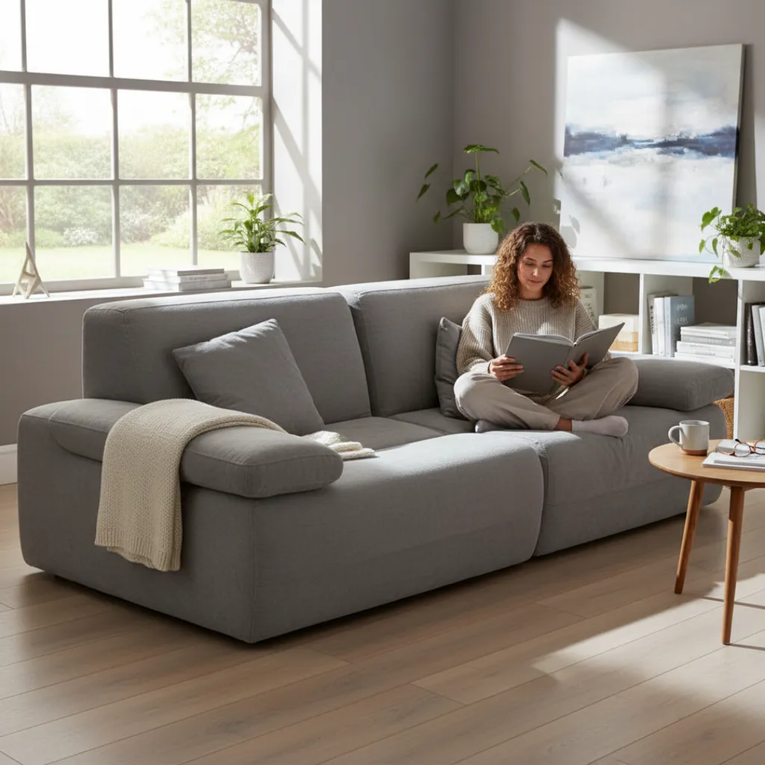 Sofá 2 Cuerpos Moderno Espuma Comprimida Sillón Almohadones