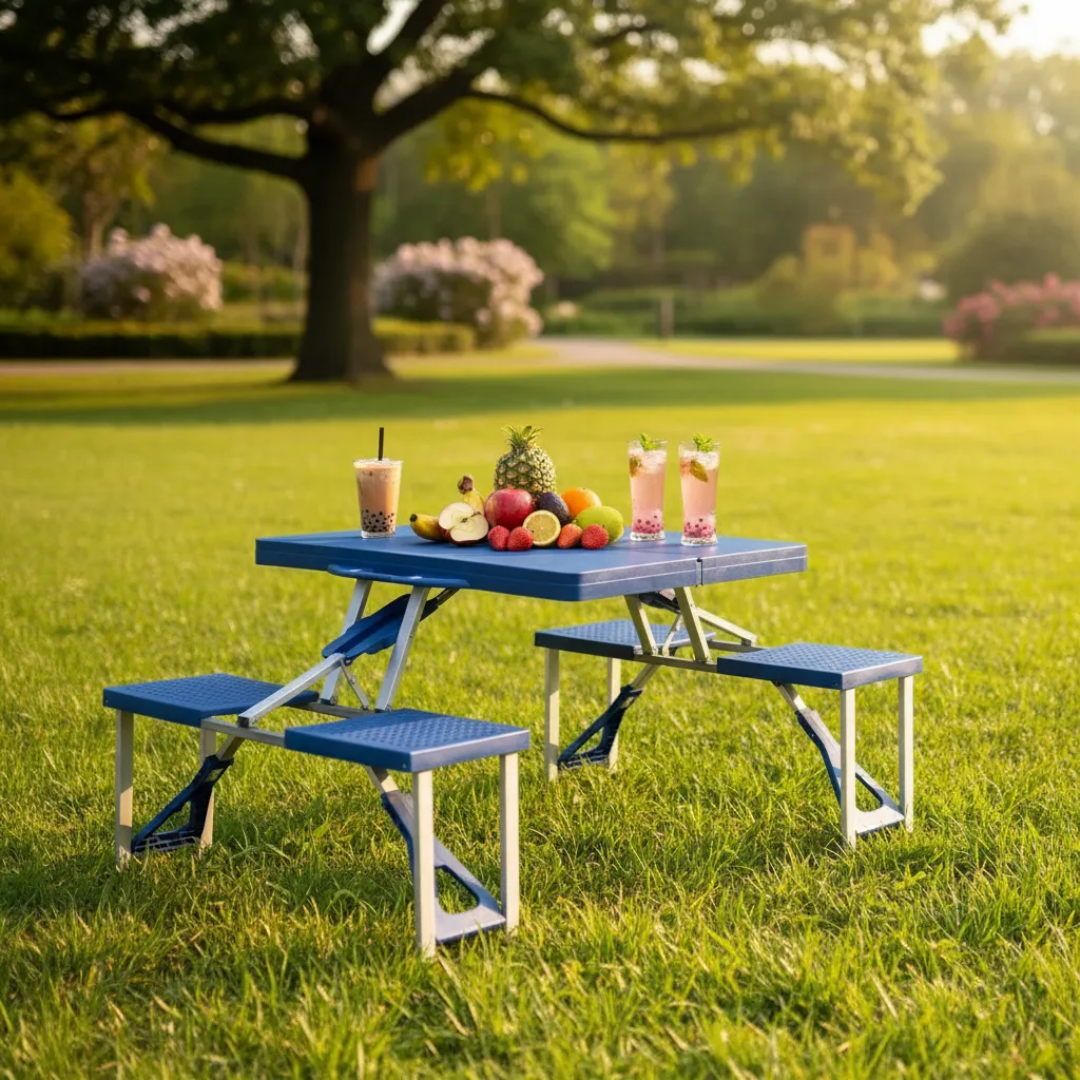Mesa Plegable De Camping Patio Playa Con 4 Bancos 85x65cm
