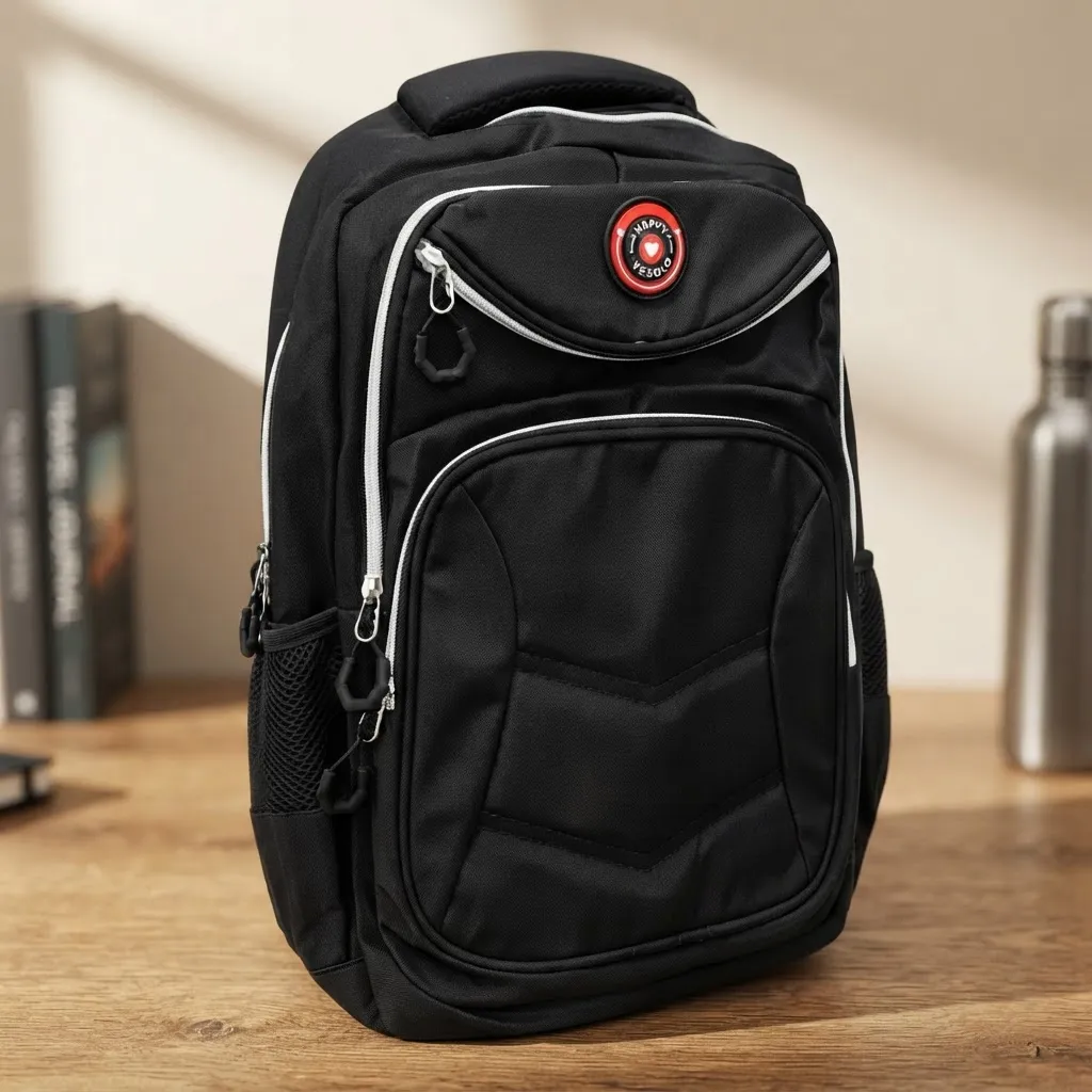 Mochila Negra Con Múltiples Compartimentos Para Uso Diario