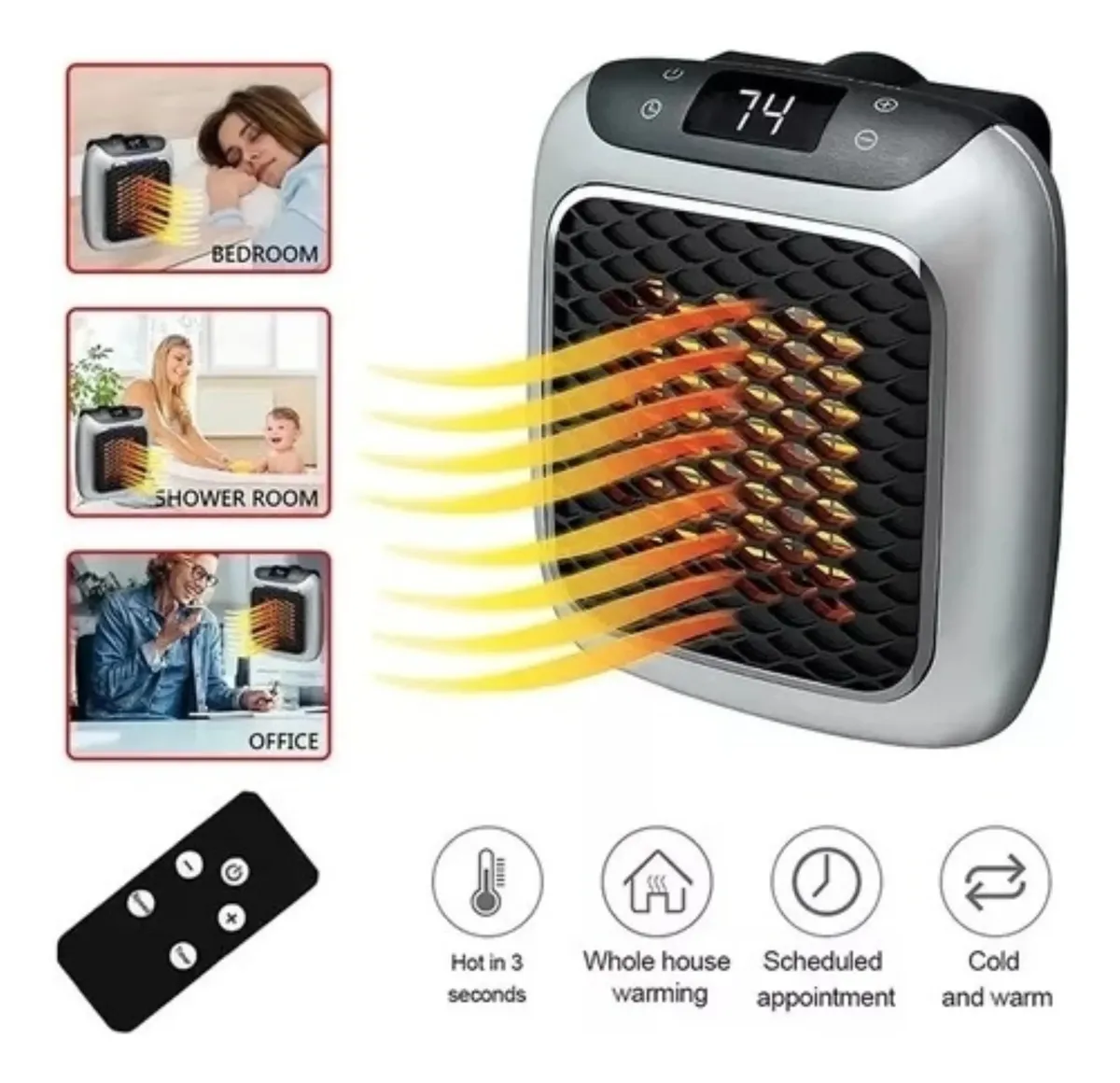 Mini Calentador Eléctrico Cerámico Con Control Pared 800w