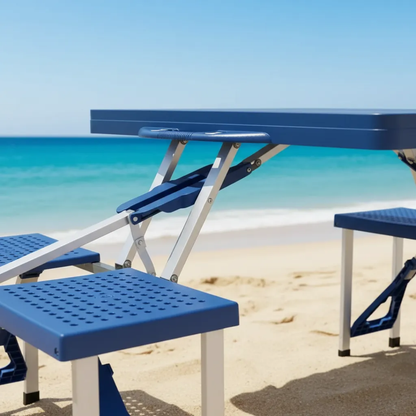 Mesa Plegable De Camping Patio Playa Con 4 Bancos 85x65cm