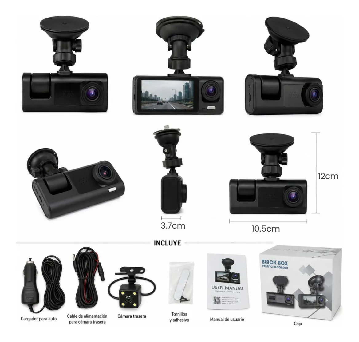 Camara Para Auto Frontal + Trasera Dashcam Full Hd Seguridad