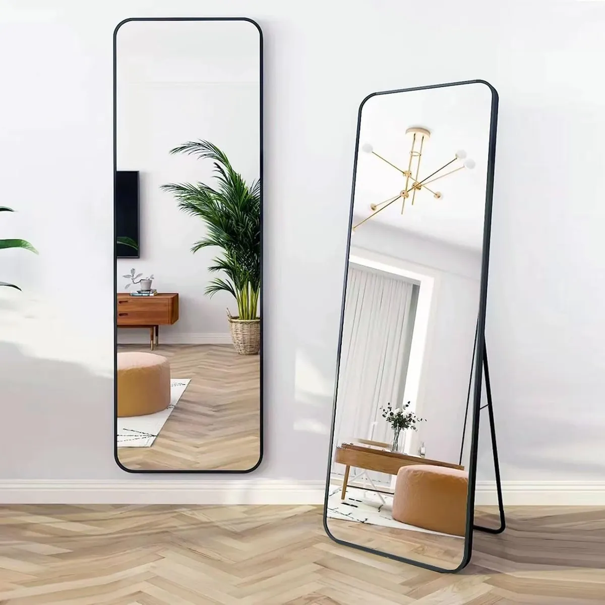 Espejo de Pie Marco Negro Cuerpo Entero Moderno 150x40