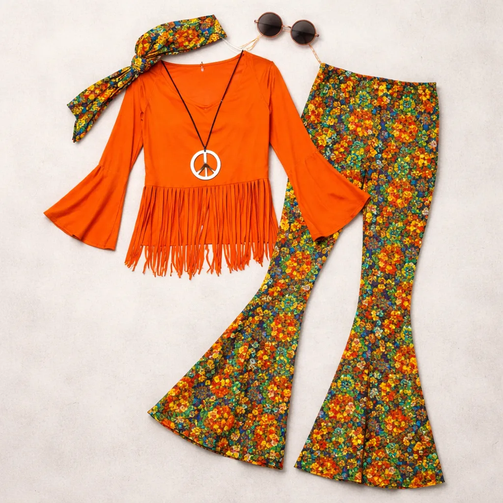 Disfraz Adulto Hippie Conjunto Retro Nostalgia + Accesorios