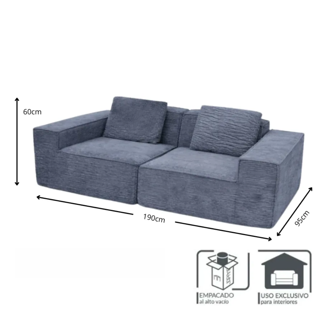 Sofá 2 Cuerpos De Espuma Comprimida Sillón Con Almohadones