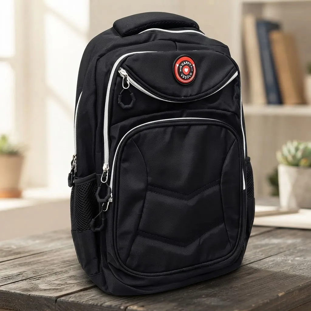 Mochila Negra Con Múltiples Compartimentos Para Uso Diario