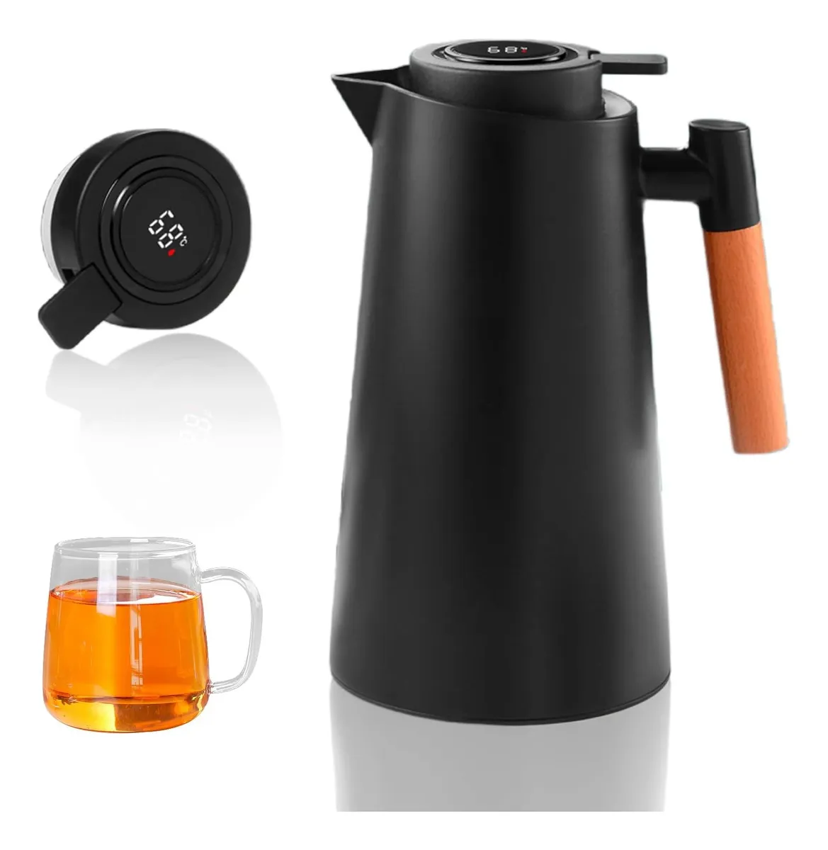 Jarra térmica negra con indicador de temperatura 1lts