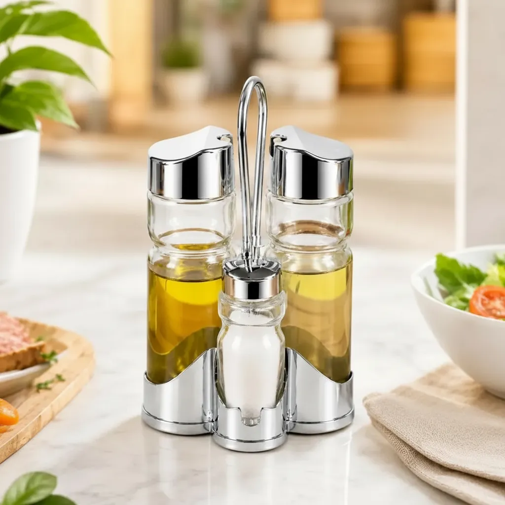 Condiméntero De Vidrio 4 Aceitera Vinagrera Salero Pimentero