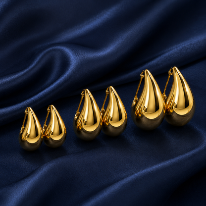 Set De Caravanas X3 Gota Doradas Tamaños Combinables