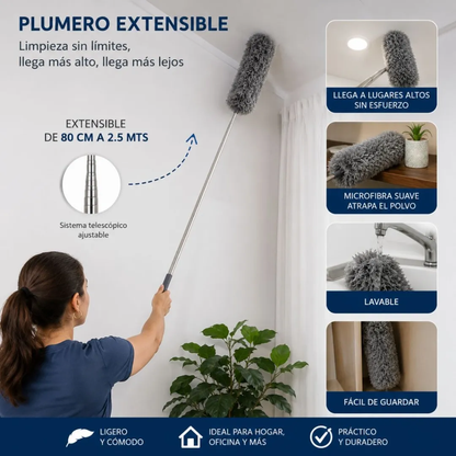 Plumero Extensible De Microfibra Gris 80cm Atrapa Polvo