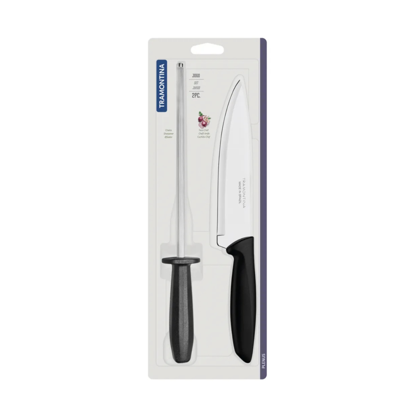 Set Cuchillo De Cocina Y Chaira Tramontina Acero Inoxidable