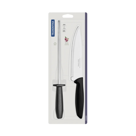 Set Cuchillo De Cocina Y Chaira Tramontina Acero Inoxidable