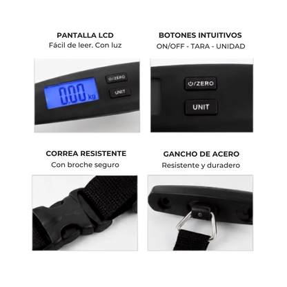 Balanza Para Equipaje Digital Portátil 50kg Con Función Tara