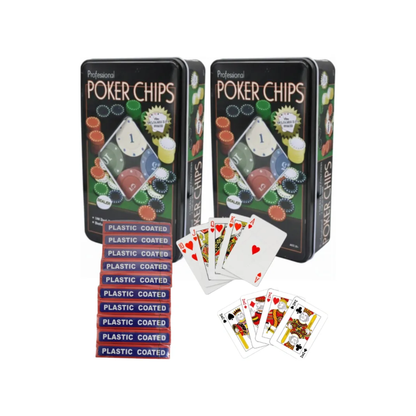 Set De Póker Completo 200 Fichas + 10 Mazos De Cartas Lata