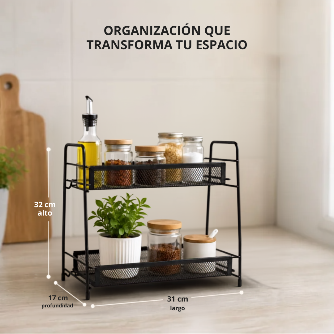 Organizador De Mesada Funcional 2 Canastos Metal Negro