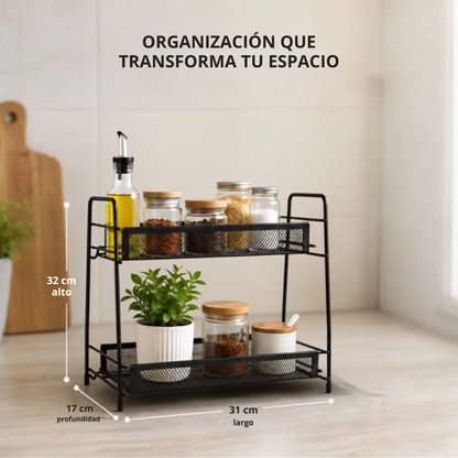 Organizador De Mesada Funcional 2 Canastos Metal Negro