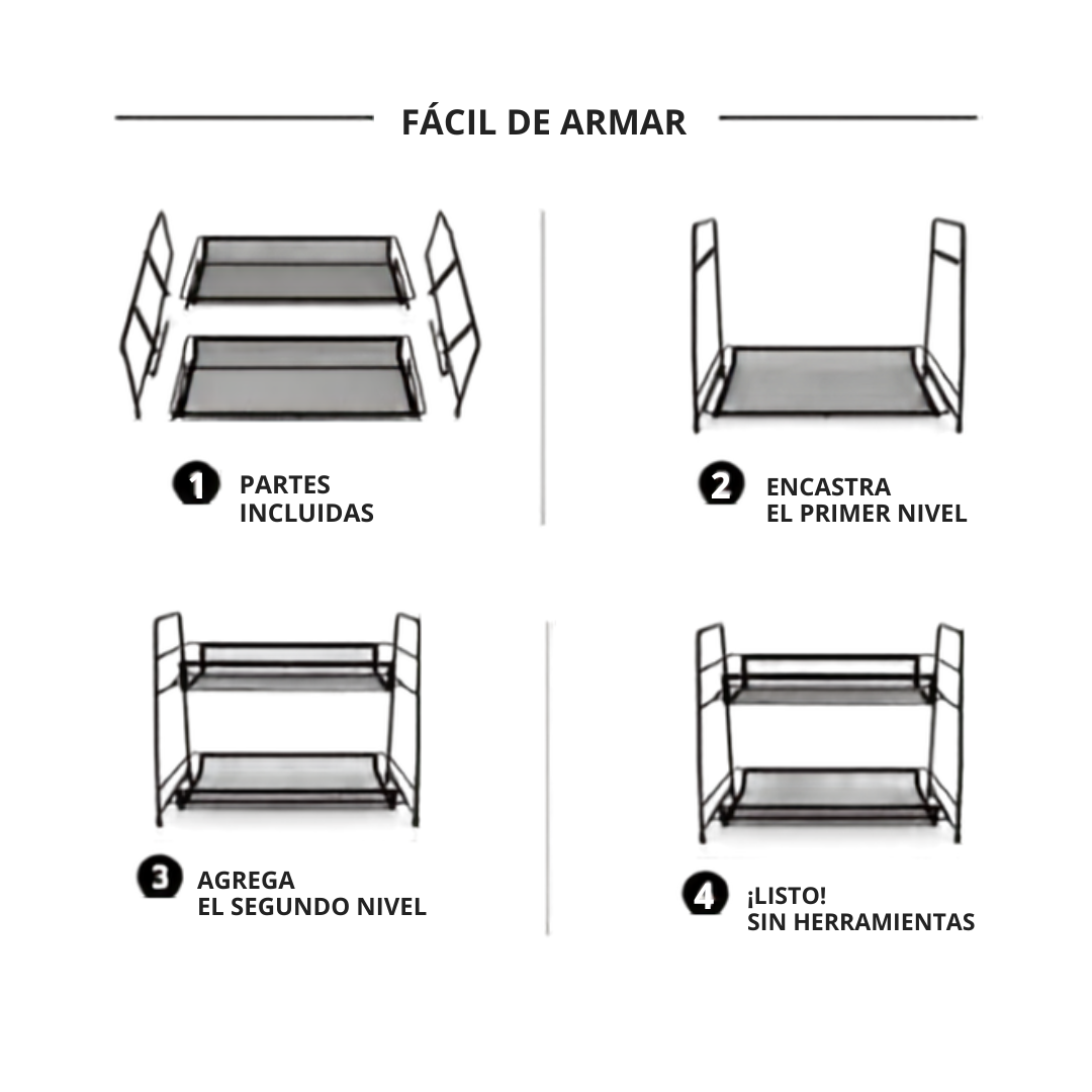 Organizador De Mesada Funcional 2 Canastos Metal Negro