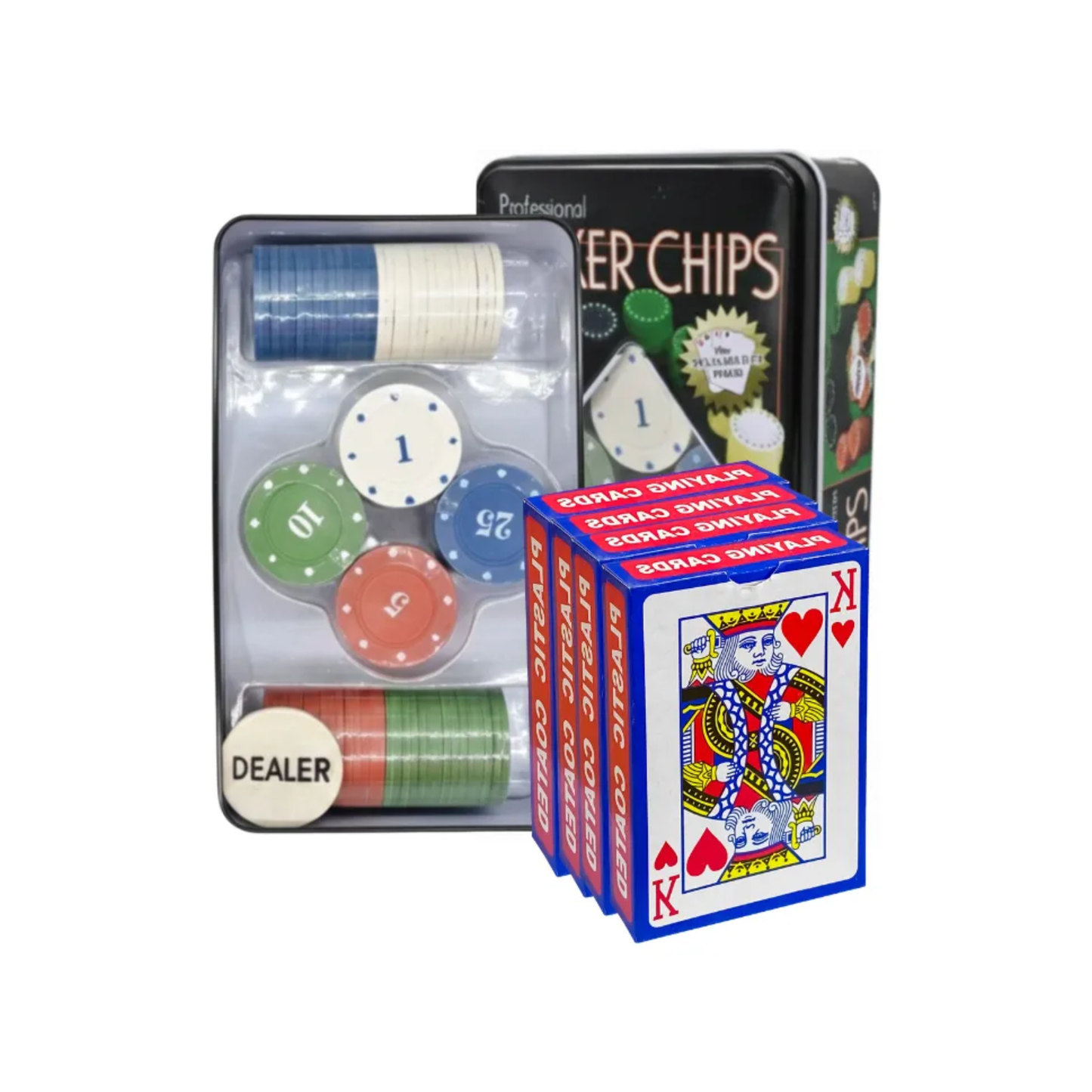 Set De Póker Completo 200 Fichas + 10 Mazos De Cartas Lata