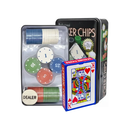 Set De Póker Completo 200 Fichas + 10 Mazos De Cartas Lata