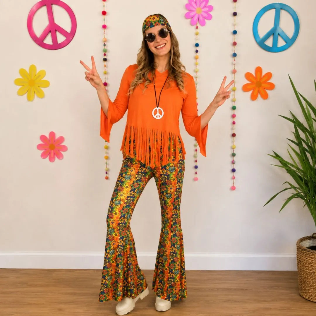 Disfraz Adulto Hippie Conjunto Retro Nostalgia + Accesorios
