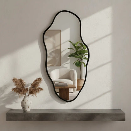 Espejo Grande De Pared Diseño Irregular Con Marco - BLANCO