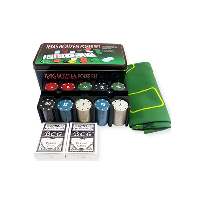 Set De Póker 200 Fichas +2 Mazos Cartas + Paño - En Lata