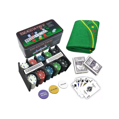 Set De Póker 200 Fichas +2 Mazos Cartas + Paño - En Lata